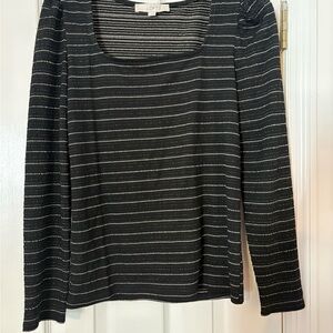 Ann Taylor Black and White Striped Long Sleeve Top